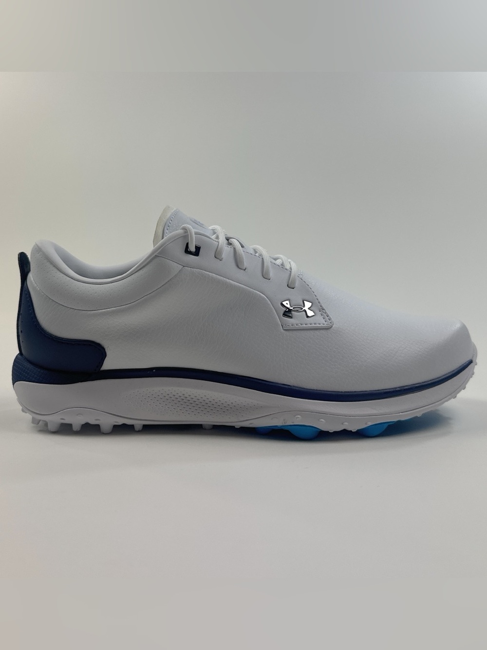 Under Armour Drive Glide HOVR Mens White Blue Golf Shoes Spikeless 6006123-100